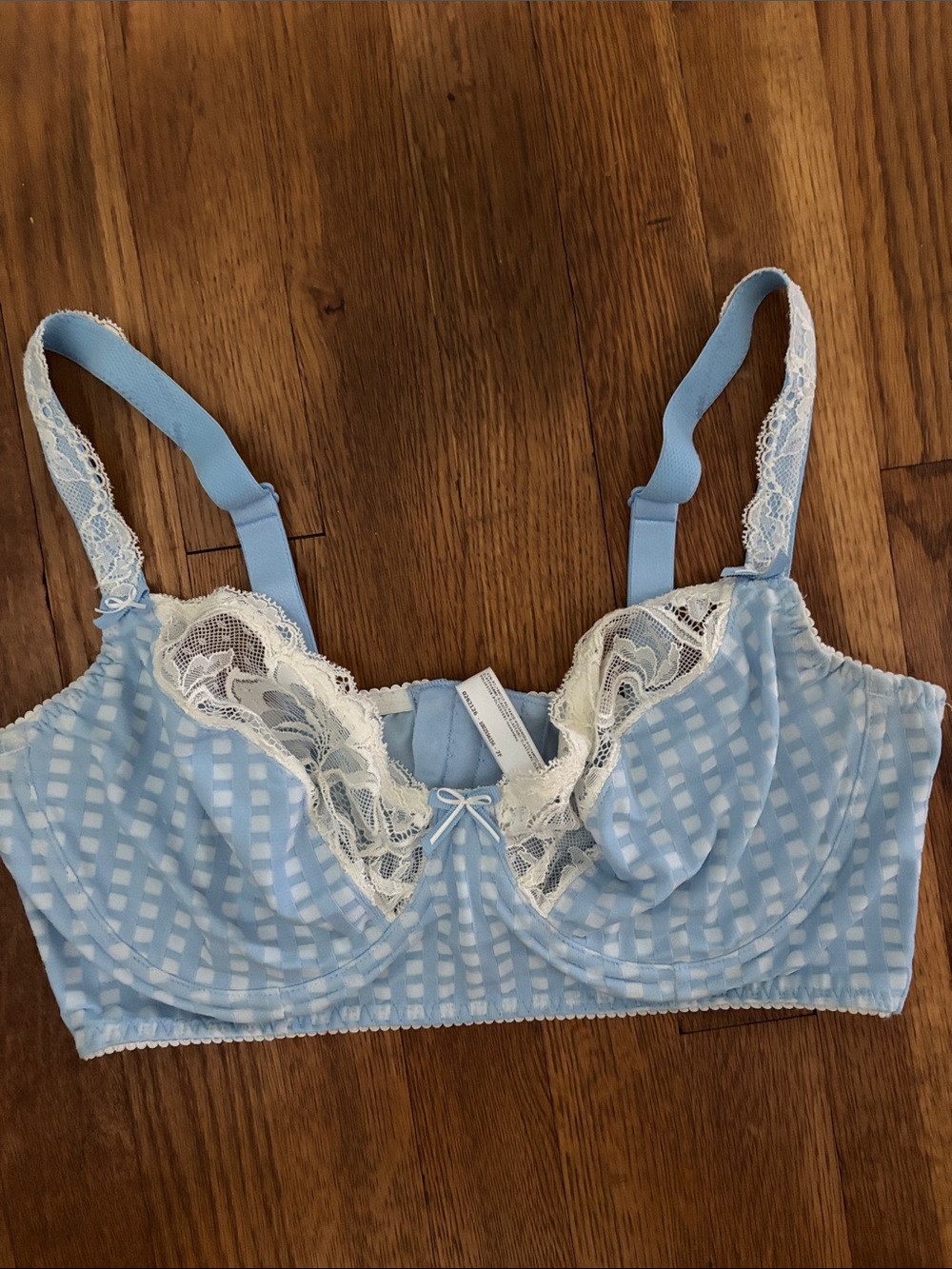 Prima Donna Light Blue and White Gingham Lace Underwire Bra
